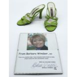A vintage pair of Moschino shoes owned by Barbara Windsor, signed photograph and proof of