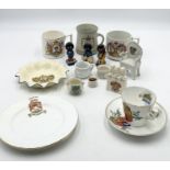 A small collection of china etc including crest ware, commemorative ware etc.