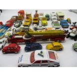 A selection of play worn vintage die cast including Corgi, Matchbox, Lesney and Siku plus die cast