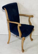 An Art Deco chair by Heals with blue suede seat