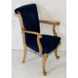 An Art Deco chair by Heals with blue suede seat