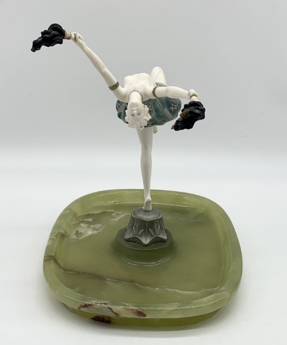 Ferdinand Preiss (1882-1943) 'Torch Dancer' An Art Deco Cold-Painted Bronze and Ivory Figure on - Image 4 of 9