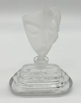 A Czechoslovakian opaque glass mask scent bottle marked for Desna