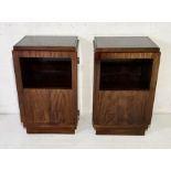 A pair of Art Deco rosewood bedside cabinets with glass tops
