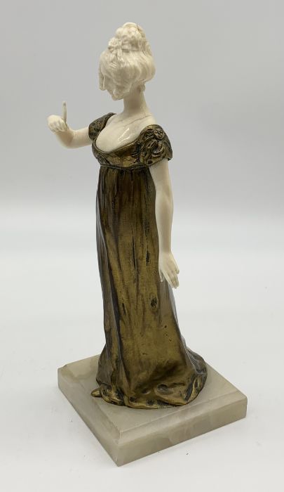 Louis Sosson (fl.1905 - 1930) A gilt bronze and carved ivory figure of a female with a bird on her - Image 2 of 5
