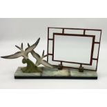 An Art Deco picture frame on onyx base with two spelter seagulls 22cm x 38cm x 8cm