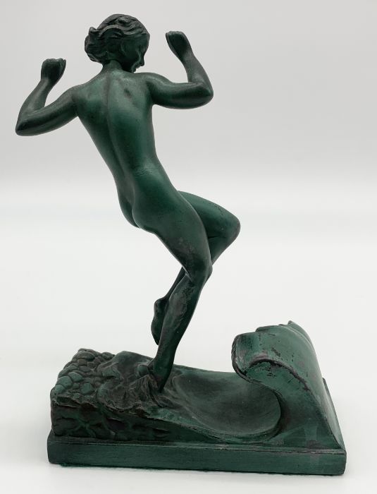 An Art Deco bronze figure titled 'La Vague', by Raymond Guerbe, patinated figure of young female - Image 2 of 3