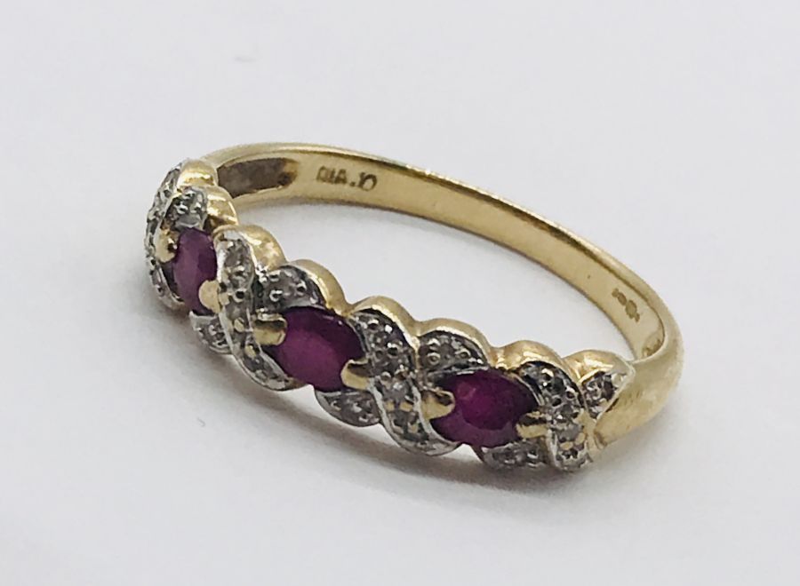 A 9ct gold half eternity style ring set with diamonds and rubies - Image 2 of 2