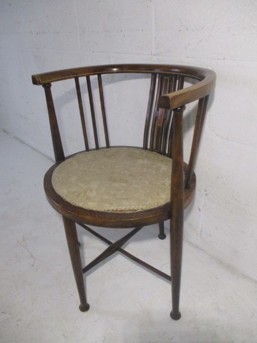 An Edwardian tub chair, initialled on bottom A.L. - Image 3 of 8