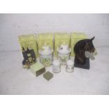 Four boxed Nature Trail Kitchenware pots, along with a figure of a horses head etc.