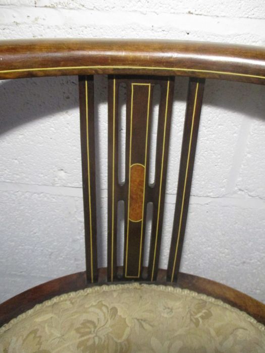 An Edwardian tub chair, initialled on bottom A.L. - Image 5 of 8