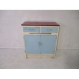 A retro kitchen unit, with two drawers and cupboard below. Length 77cm, depth 38cm, height 86cm.