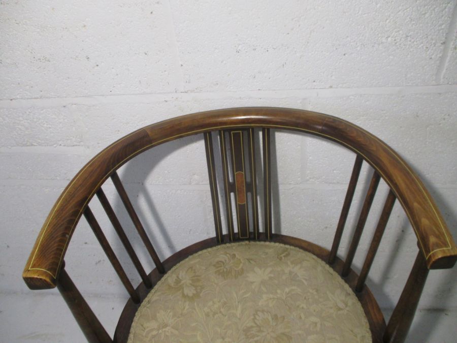 An Edwardian tub chair, initialled on bottom A.L. - Image 6 of 8