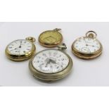 Four various pocket watches including Smiths, Cymrex, Russells Ltd gold plated pocket watch along