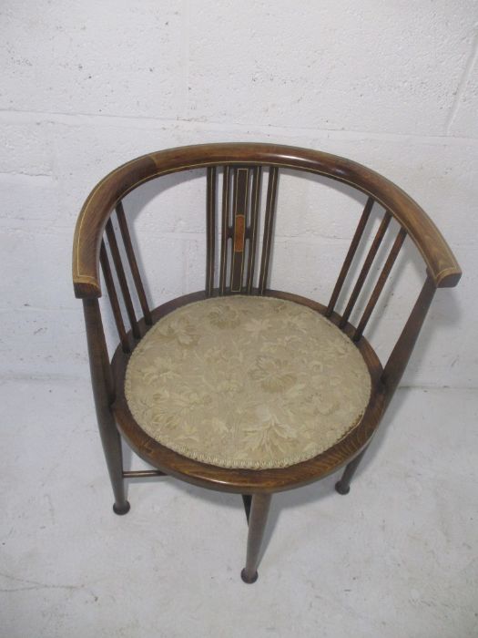 An Edwardian tub chair, initialled on bottom A.L. - Image 2 of 8