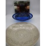 Three Art glass bowls, blue bowl diameter 41cm