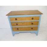 An oak part painted chest of three drawers. 91cm x 44cm, height 76cm.