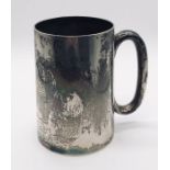 A hallmarked silver tankard with engraved birds above "Sailed and as-sailed in a squall,