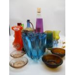 A collection of Art Glass along with an untested vintage lava lamp.