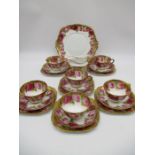 A Royal Albert Cabbage Rose pattern part tea set consisting of 6 trios, milk jug and bread and