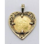 A fine gold 1/20 ounce Isle of Man "Angel" coin in 9ct gold pendant mount (1.55g fine gold. Total