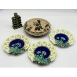 A collection of china and stoneware including three Minton style plates