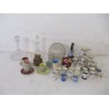 A quantity of china and glass, including a Japanese style coffee set, decanters, fifteen egg cups