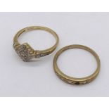 Two diamond set 9ct gold rings, both with single stone missing, total weight 4.1g