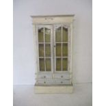 A French painted display cabinet with three drawers (door slightly warped)