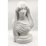 A large classical style plaster bust of a lady - height 71cm