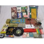 A collection of various vintage board games including Travel Scrabble, Royal Game of UR, Autobridge,