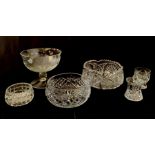 A collection of various cut glass bowls etc