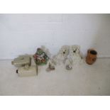 A quantity of ceramics, including Staffordshire pottery, hot water bottles etc.