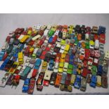 A collection of loose die-cast vehicles including Dinky Toys, Norov, Corgi, Matchbox etc