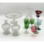 A collection of various antique glassware including monogrammed ewer