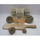 A small collection of Kitchenalia including butter pats, biscuit moulds etc.
