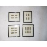 Four miniature prints, believed to be needlework cases.