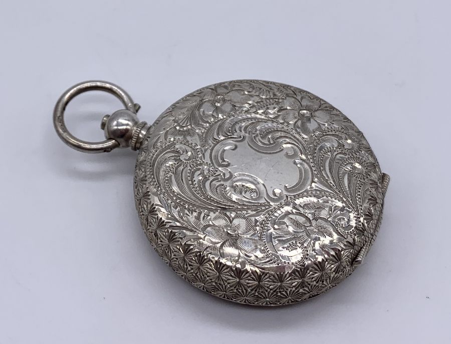 A 925 silver fob watch with white enamelled face and Roman numerals - Image 2 of 3