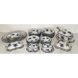 A Pembroke blue and white part dinner service including meat platters, terrines, dining plates,