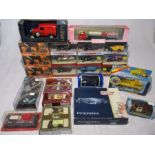 A collection of various boxed die-cast vehicles including Matchbox Models of Yesteryear, Corgi,