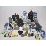 A collection of Star Wars merchandise including Darth Maul Bath Foam (empty), kite, Darth Vader