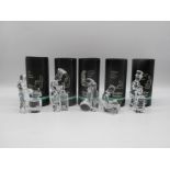 Five boxed Orrefors Sweden glass figures, including the Smith, Cook, Glass Blower, Tailor and