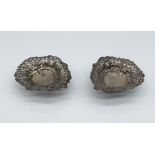 Two similar heart shaped hallmarked silver sweetmeat dishes