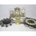An assortment of untested anniversary clocks plus two wall clocks, including Kundo, Koma etc. All