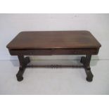 A Victorian mahogany hall table, with two drawers, labelled 'Priests Furniture Warehouse', length