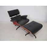 An Eames style lounge chair and ottoman stool