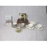 An Art Deco photo frame along with a quantity of ceramics including a Wedgwood tea pot and pair of