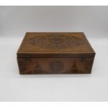 A Bretton work carved wooden box, marked 'E Barbe 1916' to base.