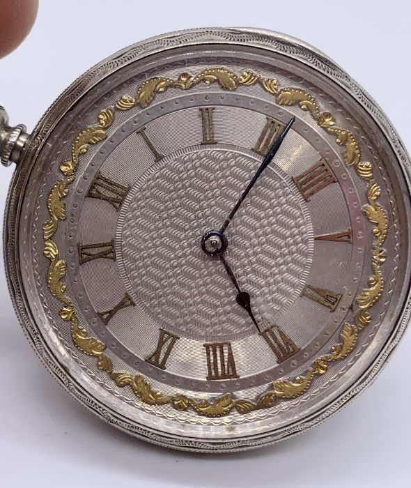 A fine silver fob watch with silvered dial - Image 2 of 3