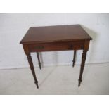 A Victorian mahogany hall table, with single drawer, on turned legs, length 68cm, height 74cm.